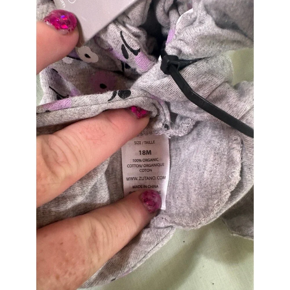 Zutano baby girl booties slippers size 18 months gray with purple flowers